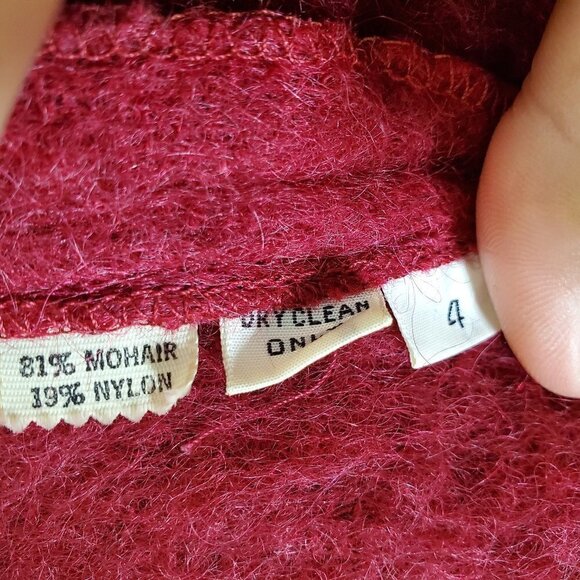 Vintage 80s Helene Sidel Womens 4 Red Mohair Nylon Blend Collared Open Blazer - Picture 5 of 7